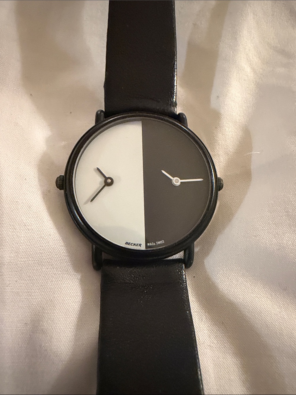 BECKER M&CO 1980 Meridian Black White Split Watch Tibor Kalman Design